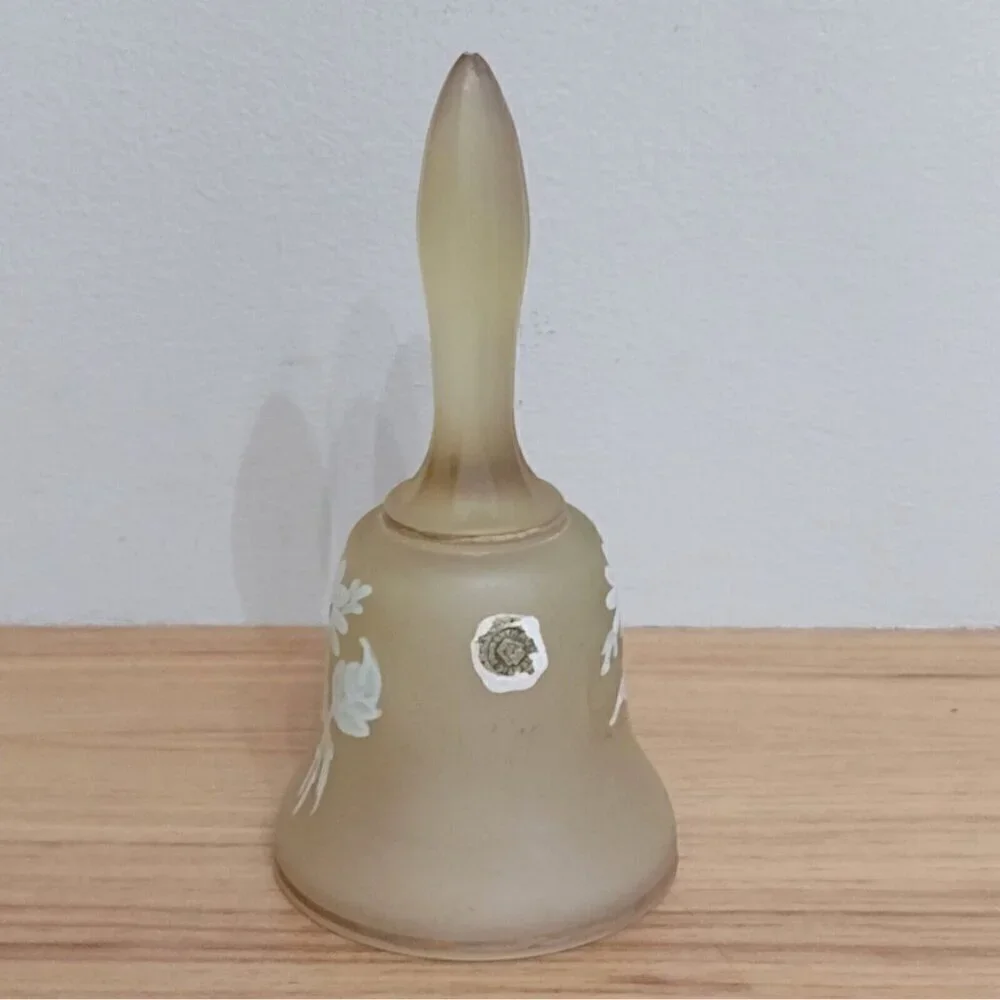 Vintage Westmoreland Yellow Satin Glass Bell Hand Painted Floral Flower Daisy